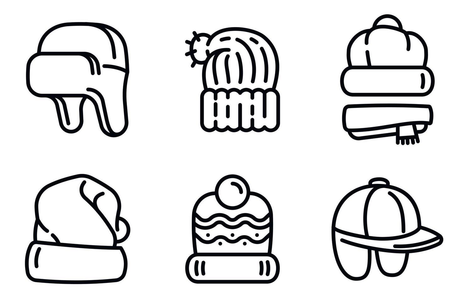 conjunto de ícones de headwear de inverno, estilo de contorno vetor