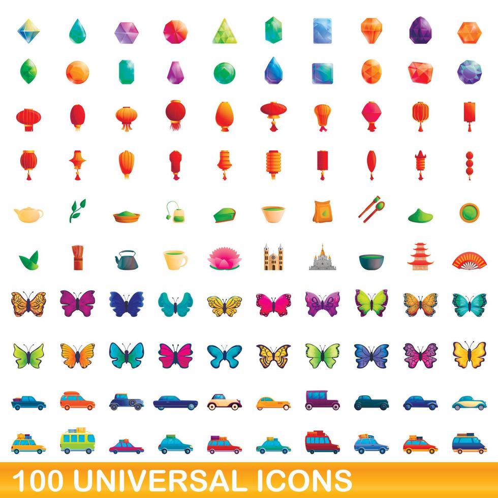 conjunto de 100 ícones universais, estilo cartoon vetor