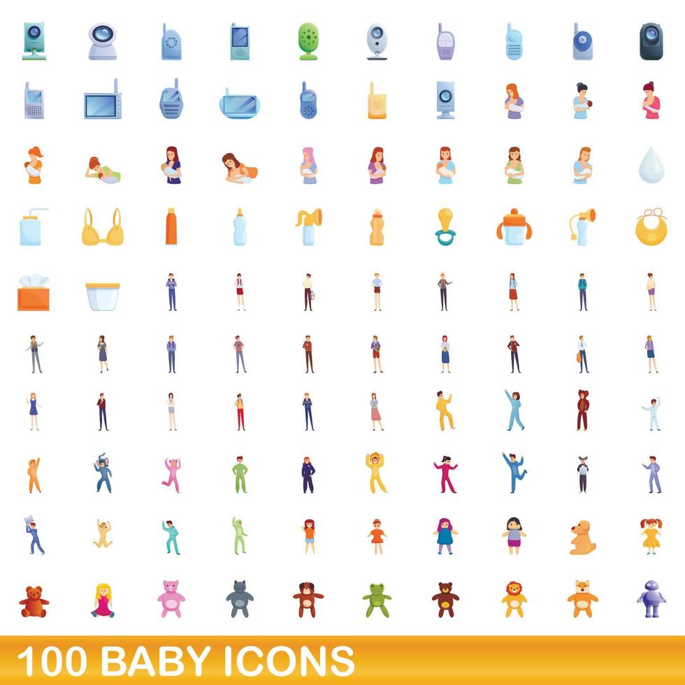 conjunto de 100 ícones de bebê, estilo cartoon vetor