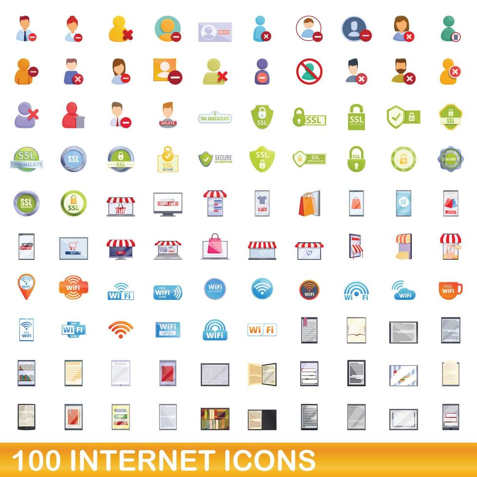 conjunto de 100 ícones da internet, estilo cartoon vetor