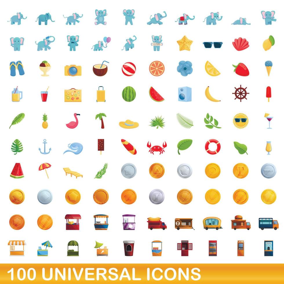 conjunto de 100 ícones universais, estilo cartoon vetor