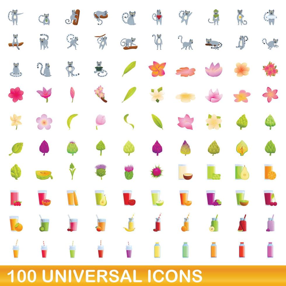 conjunto de 100 ícones universais, estilo cartoon vetor