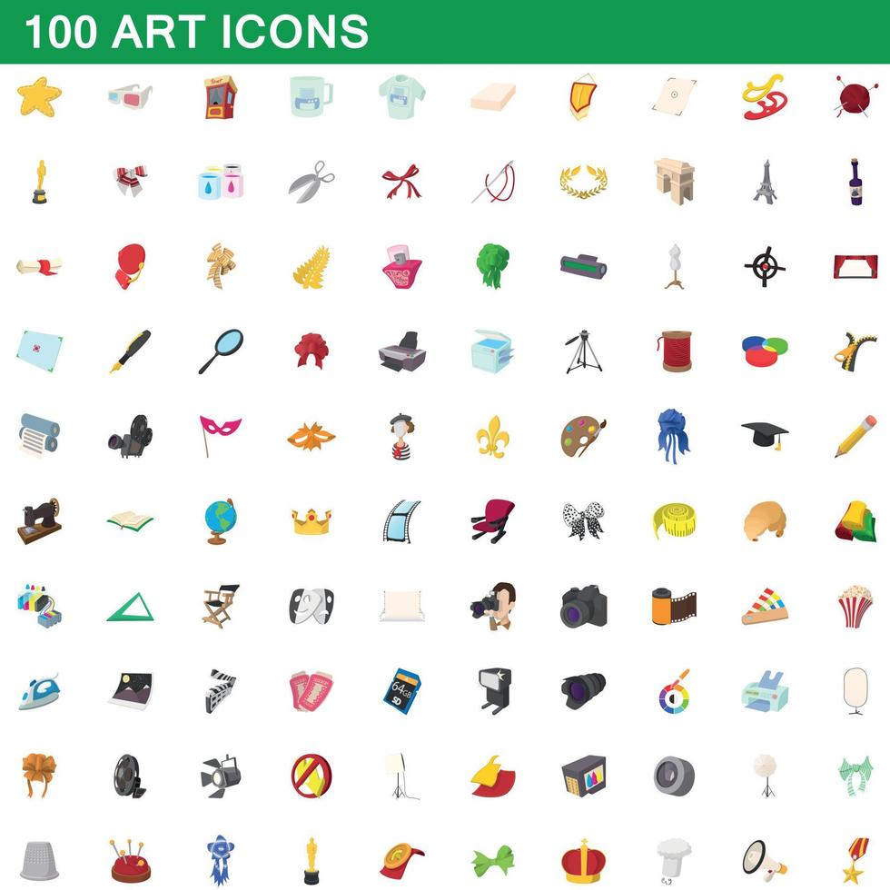 conjunto de 100 ícones de arte, estilo cartoon vetor