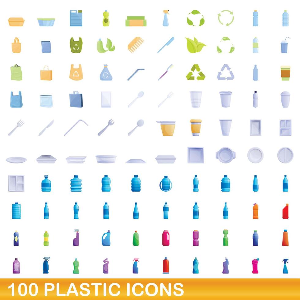 conjunto de 100 ícones de plástico, estilo cartoon vetor