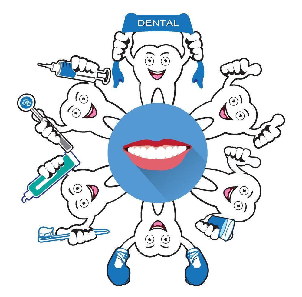 dente sorridente dos desenhos animados com ícone de sorriso vetor