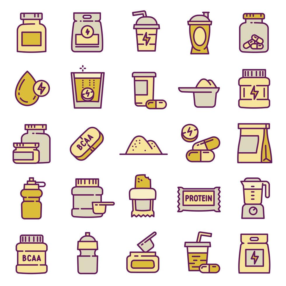conjunto de ícones de nutrição esportiva, estilo de estrutura de tópicos vetor