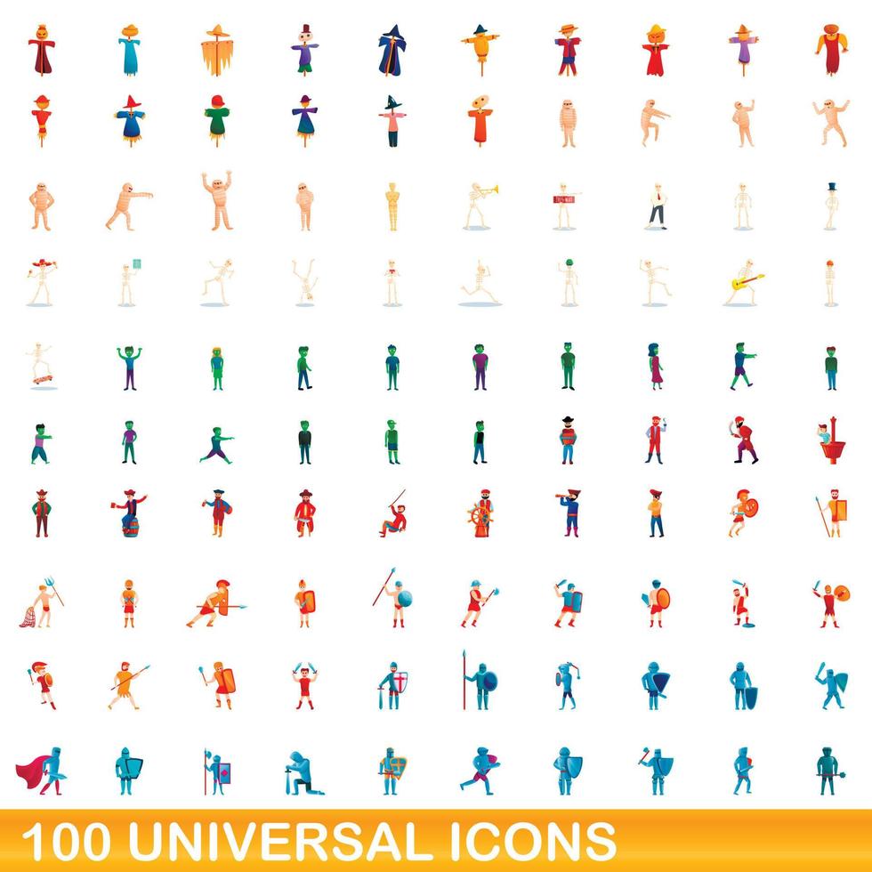 conjunto de 100 ícones universais, estilo cartoon vetor