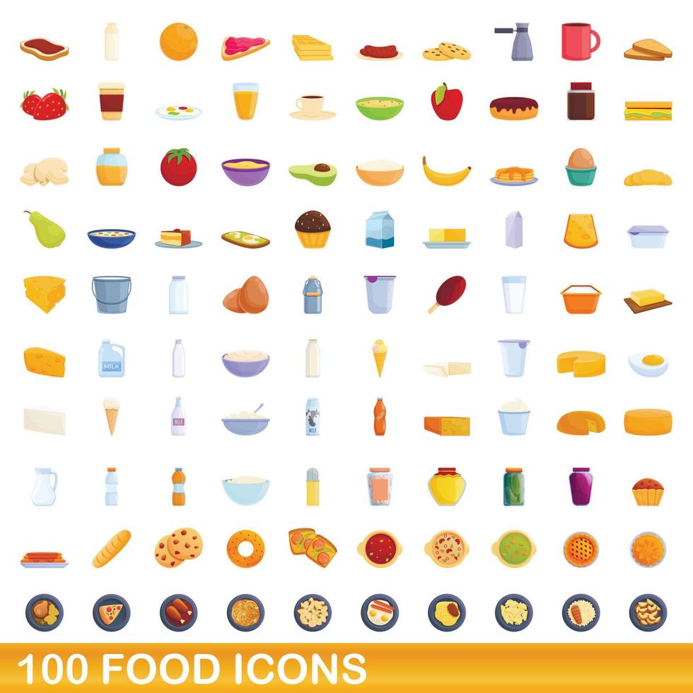 conjunto de 100 ícones de comida, estilo cartoon vetor