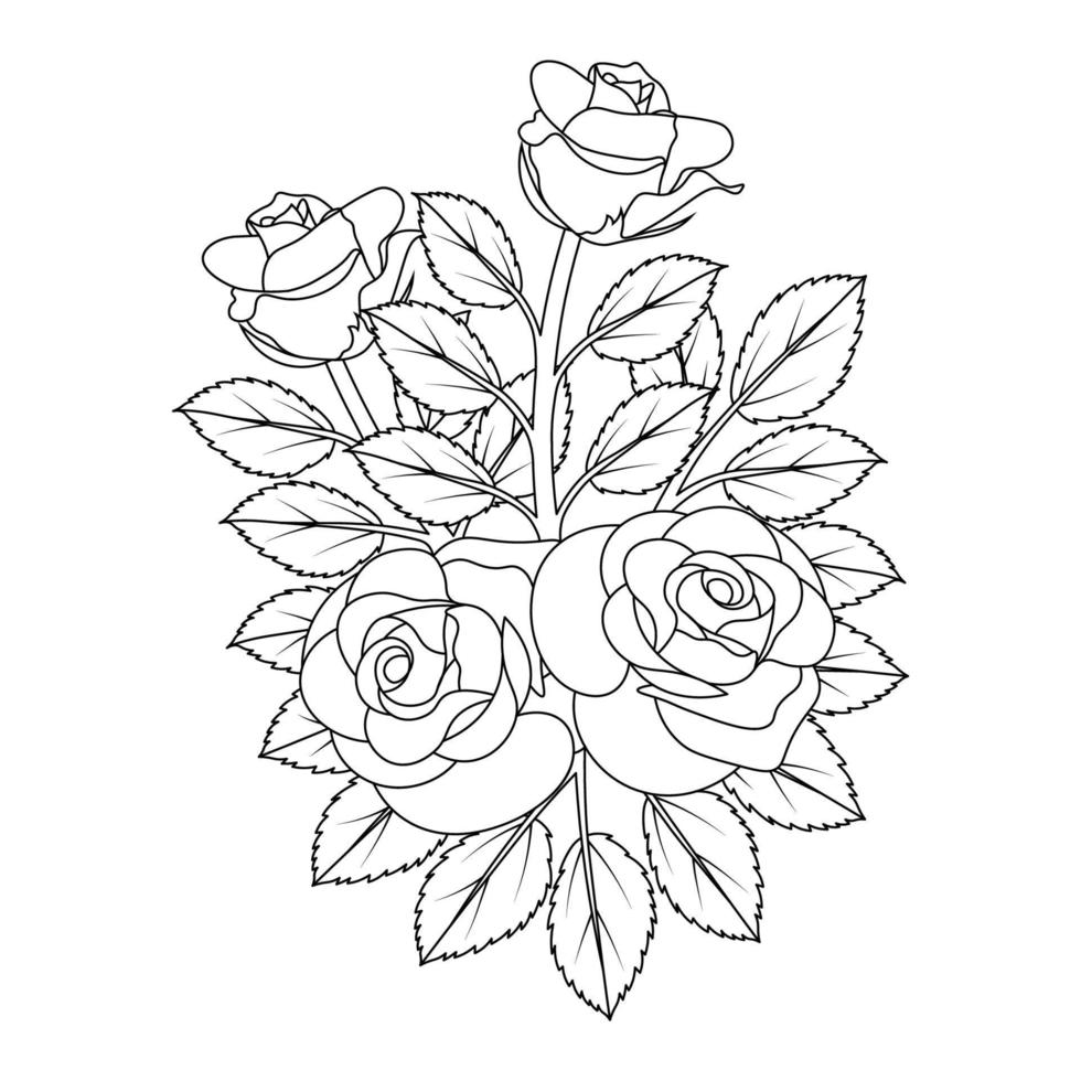 desenho de arte de linha de flor rosa ilustração de desenho de página para  colorir com vaso de flor 9004533 Vetor no Vecteezy