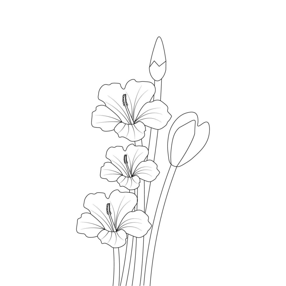 desenho de rosa de sharon flor desenho de lápis com traço preto para colorir vetor