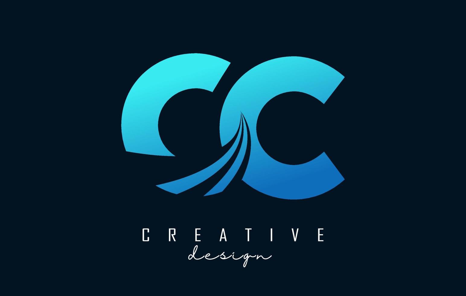 letras azuis criativas cc c logotipo com linhas principais e design de conceito de estrada. letras com desenho geométrico. vetor