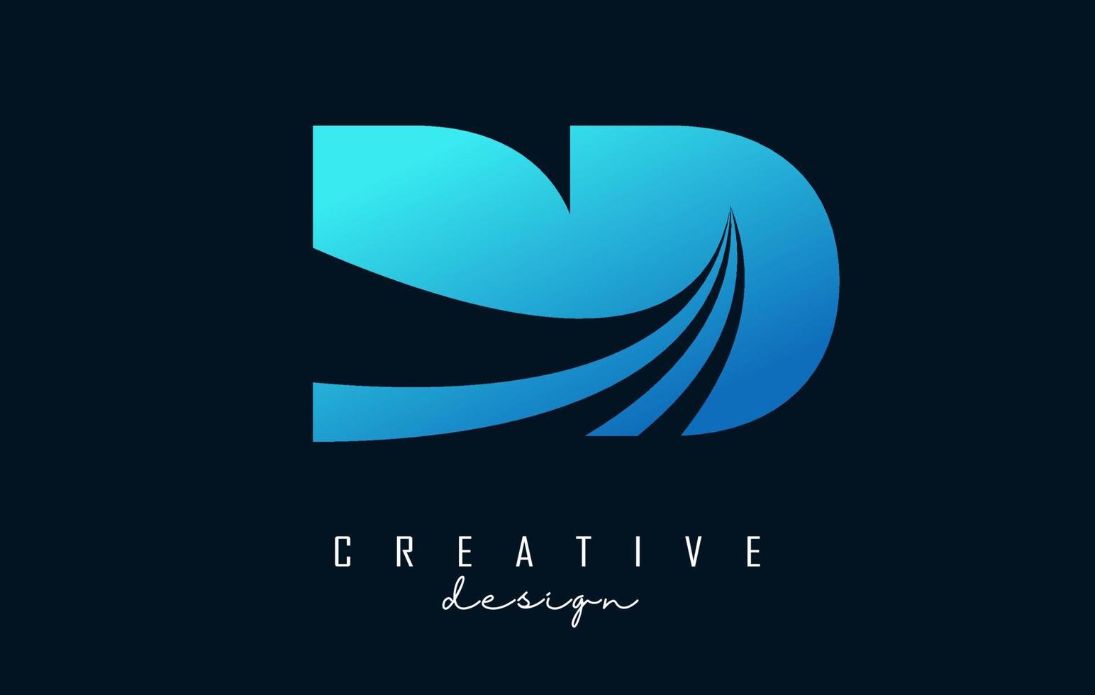 letras azuis criativas dd d logotipo com linhas principais e design de conceito de estrada. letras com desenho geométrico. vetor