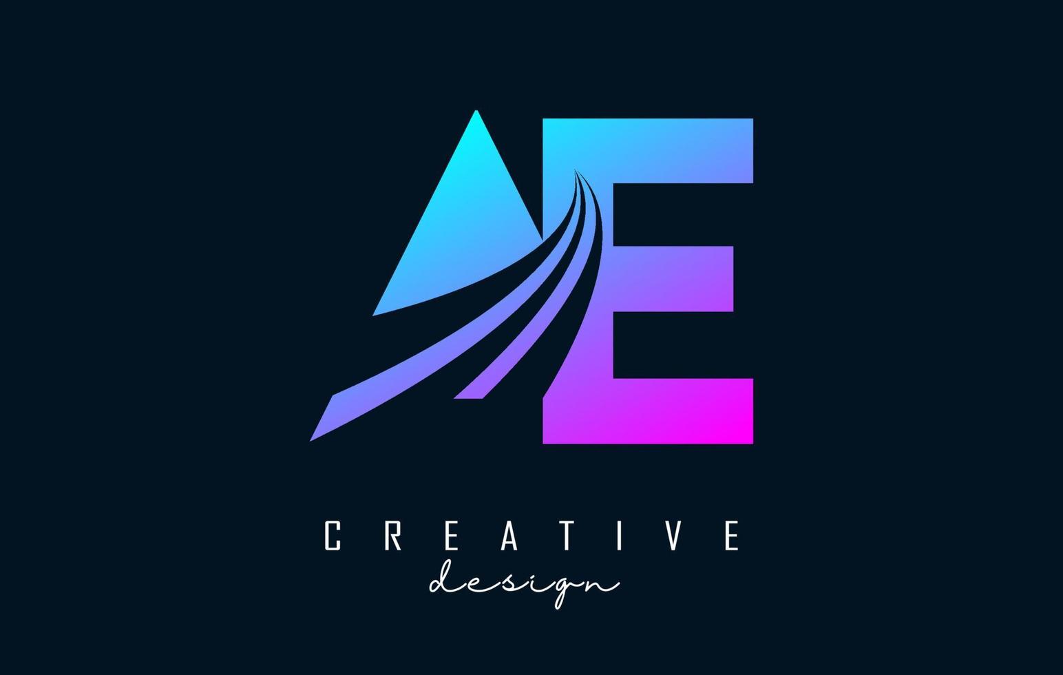 letras coloridas criativas ae ae logotipo com linhas principais e design de conceito de estrada. letras com desenho geométrico. vetor