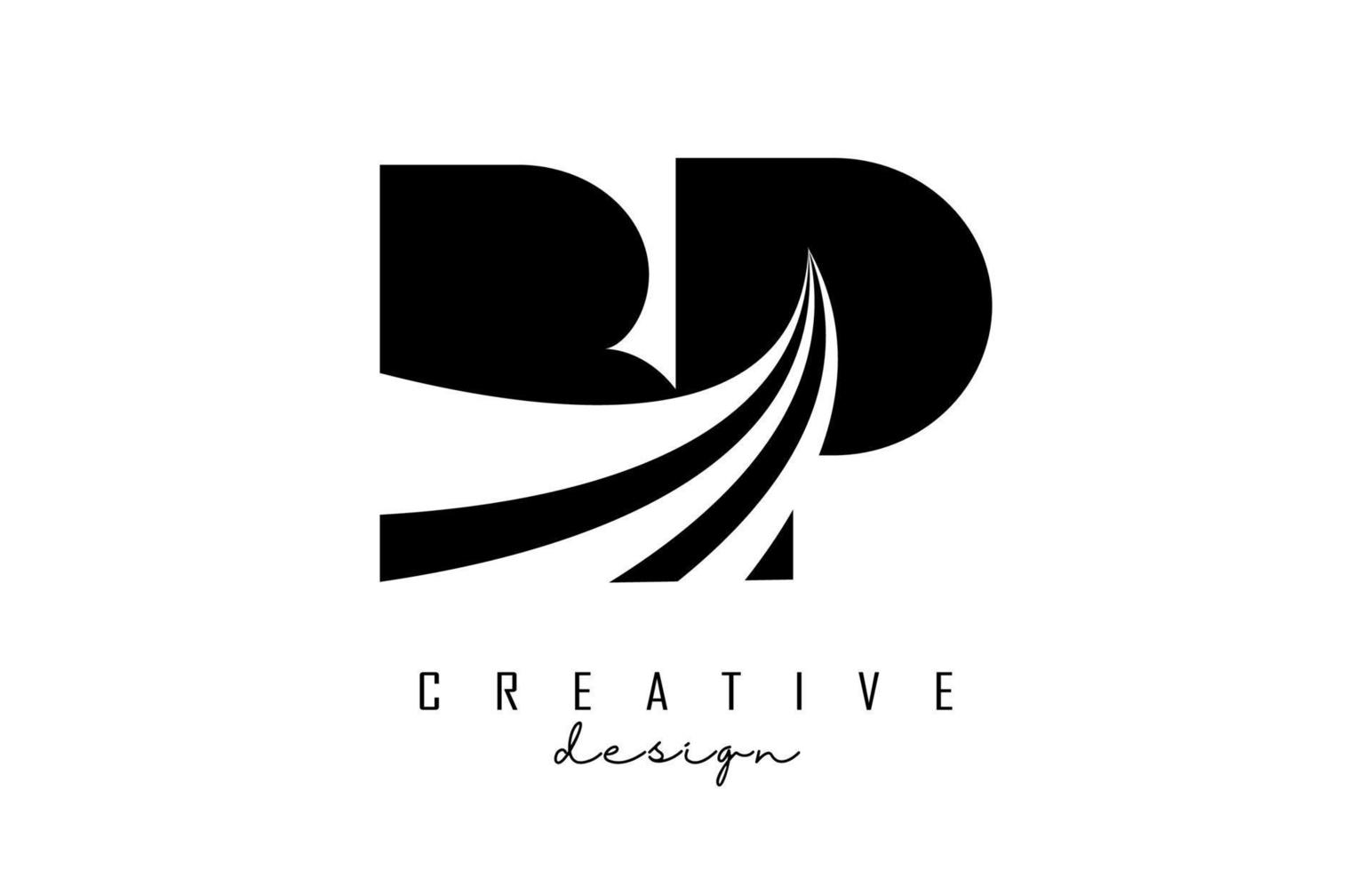 letras pretas criativas bp bp logotipo com linhas principais e design de conceito de estrada. letras com desenho geométrico. vetor