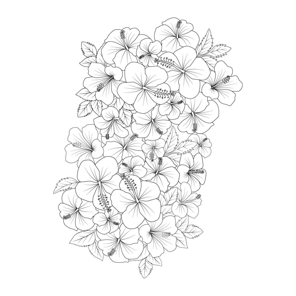 flor de hibisco moscheutos para colorir arte de linha de página com gráfico de traçado vetorial vetor