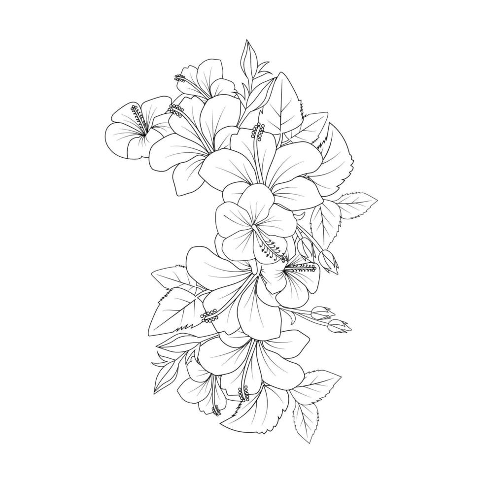flor de hibisco moscheutos para colorir arte de linha de página com gráfico de traçado vetorial vetor