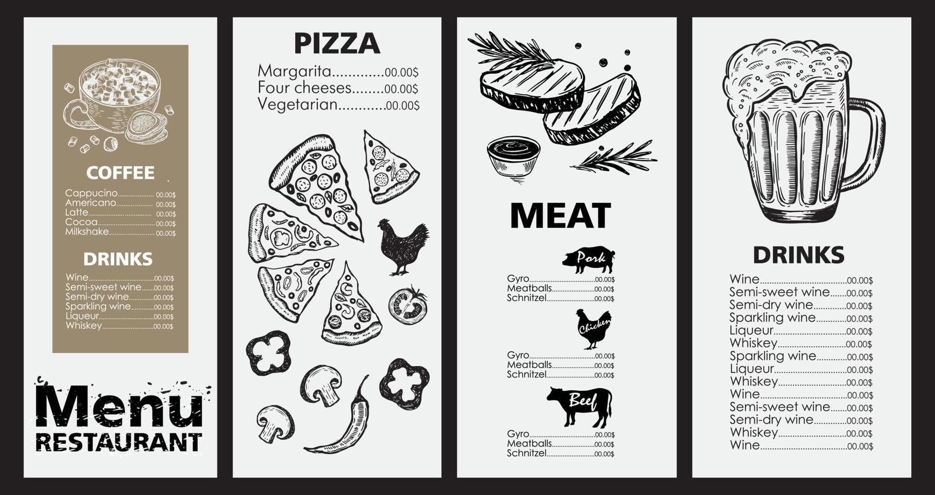 design de modelo de menu para restaurante, ilustração de esboço. vetor. vetor