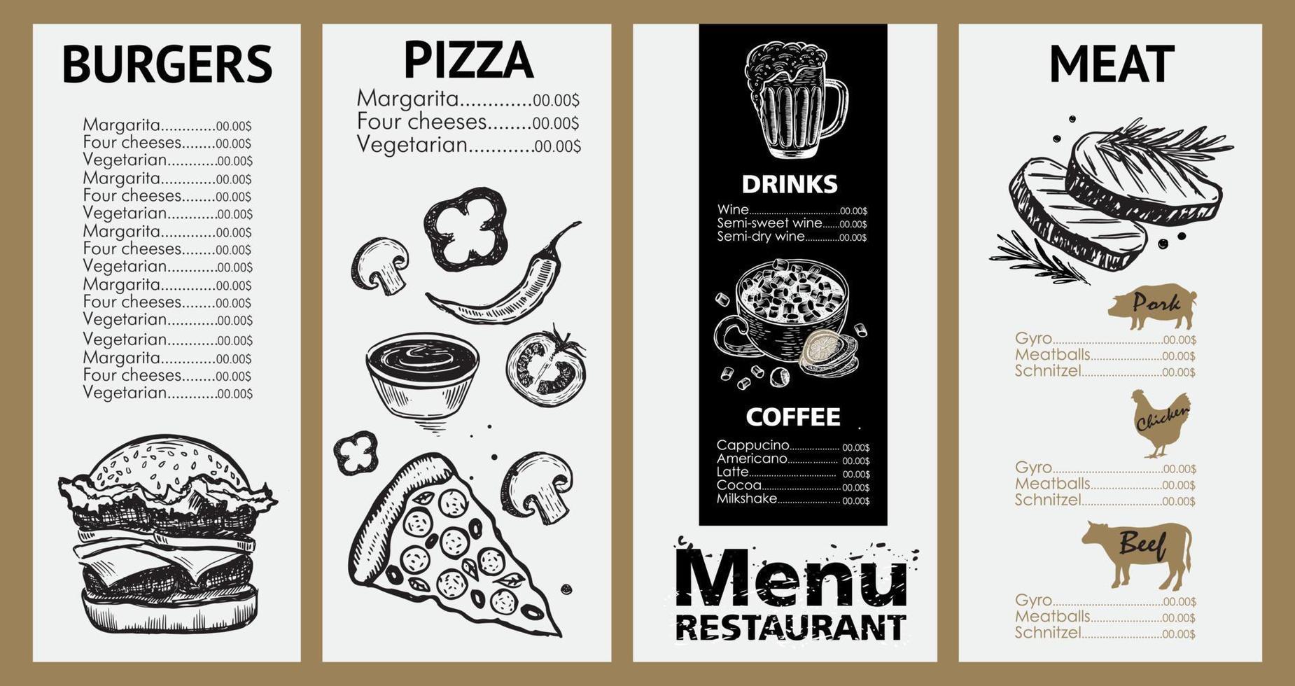 design de modelo de menu para restaurante, ilustração de esboço. vetor. vetor