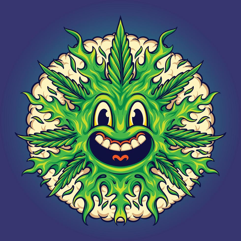 Emoji fofo de folha de erva daninha com ilustrações vetoriais de bolha de fumaça para seu logotipo de trabalho, camiseta de mercadoria de mascote, adesivos e designs de etiquetas, pôster, cartões de saudação, empresa ou marcas de publicidade. vetor