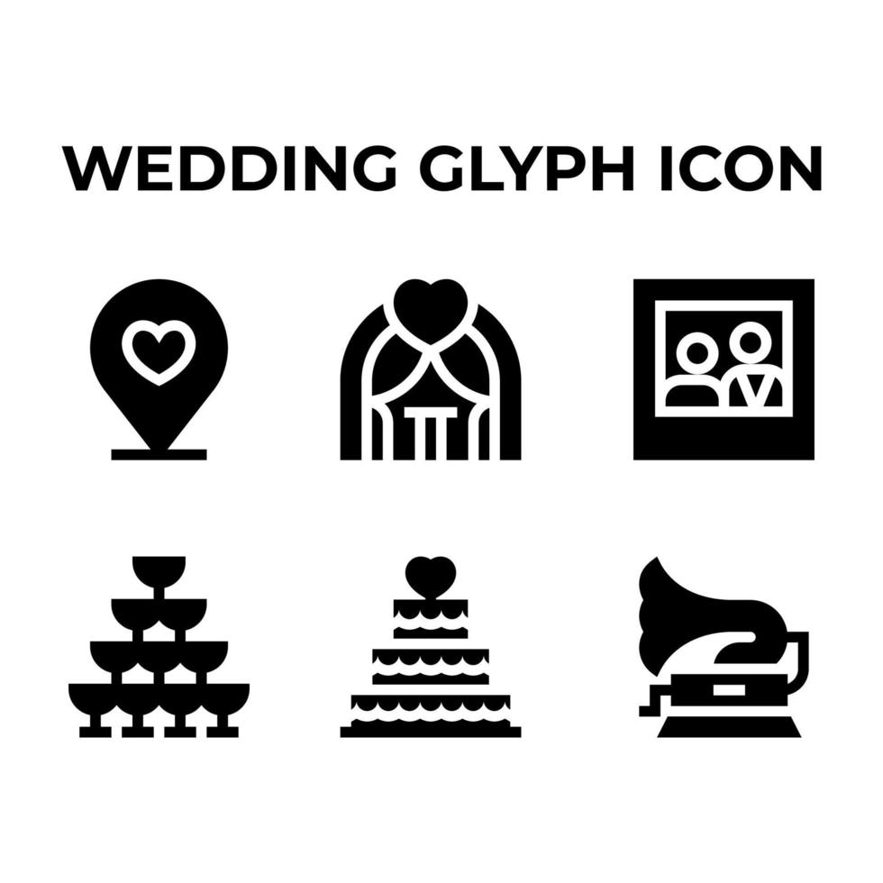 estilo de glifo de conjunto de ícones de casamento vetor