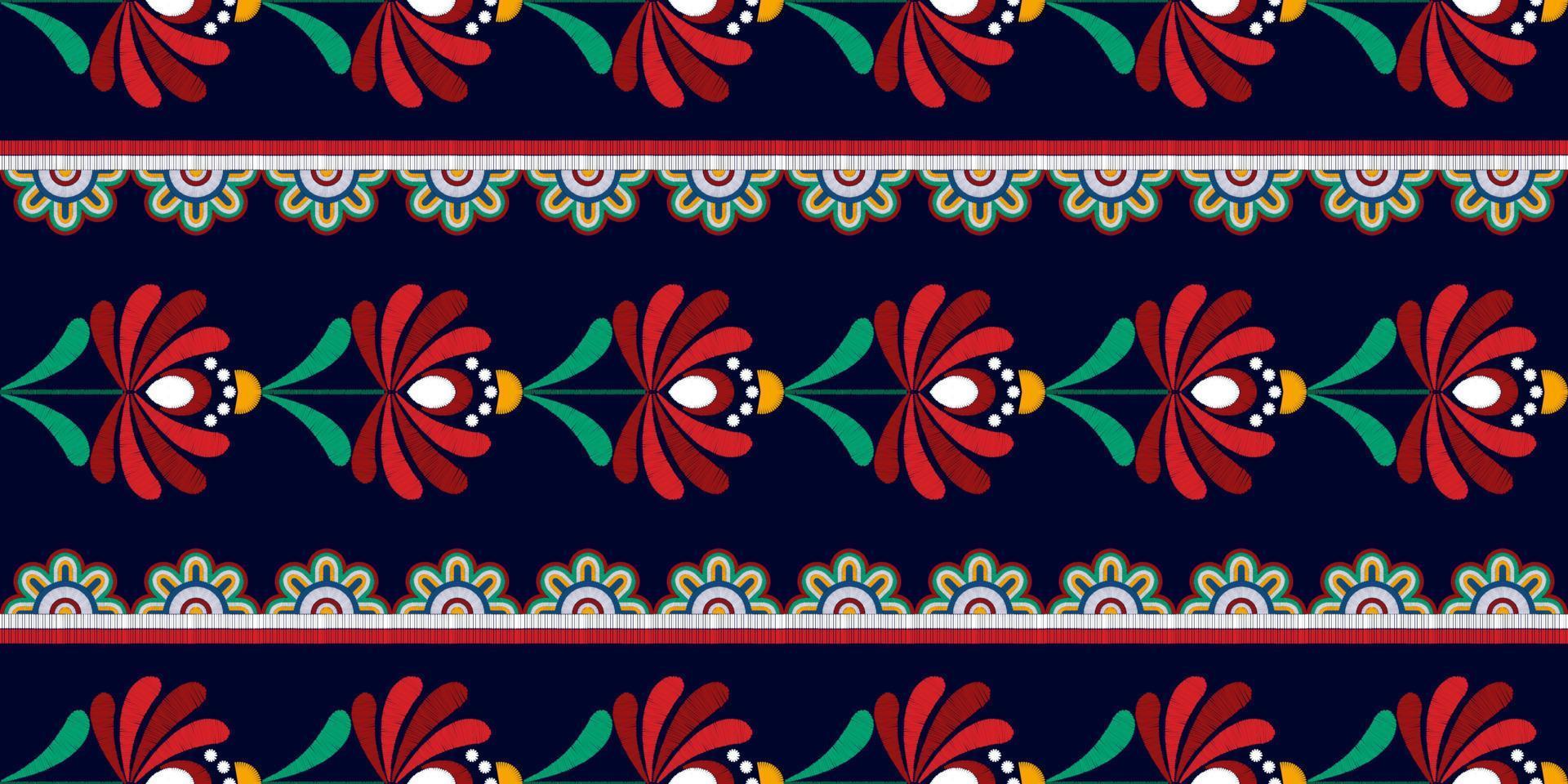 design de padrão têxtil sem costura étnica floral ikat. tecido asteca tapete mandala ornamentos têxteis decorações papel de parede. fundo de vetor de bordado tradicional de motivo de flor nativa boho tribal