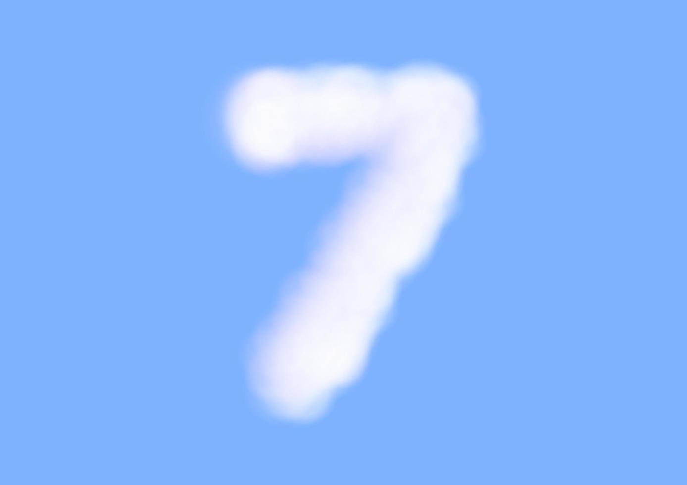 forma de fonte número sete no vetor de nuvem no fundo do céu azul
