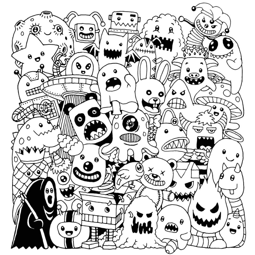 doodle monstro fofo vetor