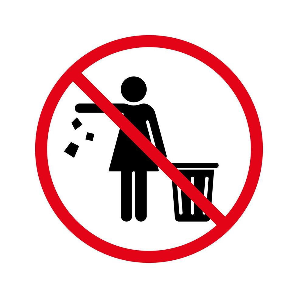 ícone de silhueta de lixo de gota proibida. não jogue pictograma de glifo de lixo. aviso, por favor, solte o lixo no adesivo da lixeira. cuidado, por favor, mantenha limpo, não desperdice. ilustração vetorial isolado. vetor