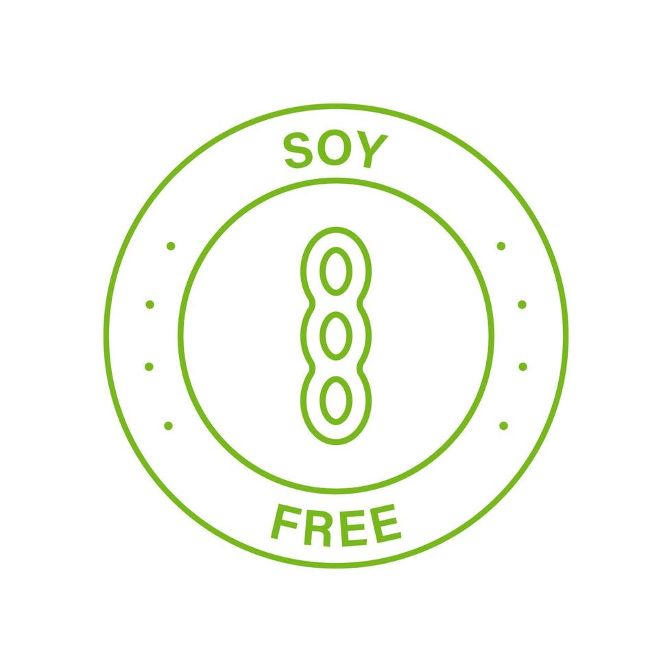 ícone verde de linha livre de feijão de soja. rótulo de soja. nenhum símbolo de produto alimentar de alergia. feijão de soja grátis, sinal de leguminosa. logotipo edamame gratuito. selo de nutrição de dieta natural saudável. ilustração vetorial isolado. vetor