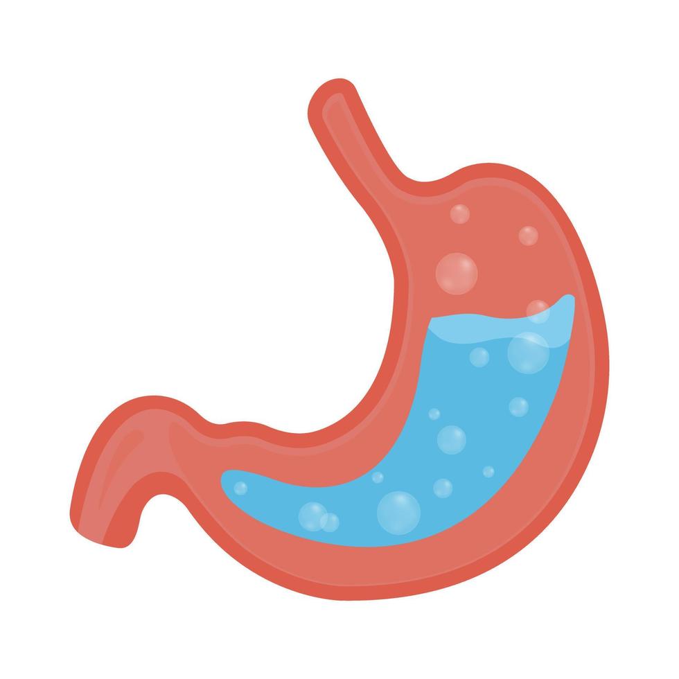 ilustração médica vetorial sobre ácido estomacal isolado. refluxo gástrico, ácido estomacal. respingos de água. inchaço. vetor