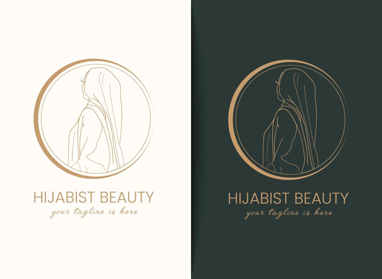 mulheres muçulmanas mínimas simples criativas de arte linear usando modelo de logotipo de emblema hijab para moda hijab, moda modesta ou beleza vetor