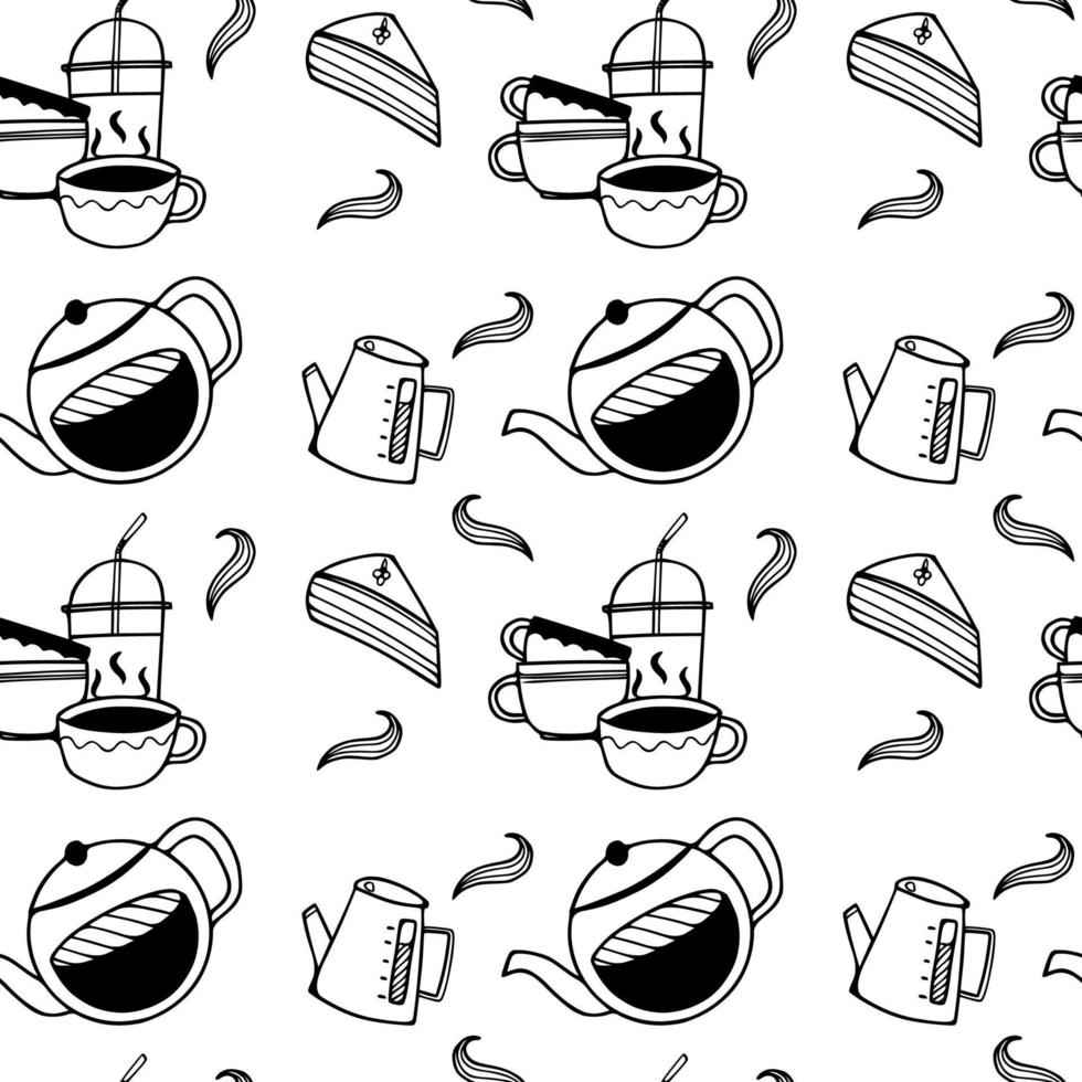 design de vetor doodle padrão sem emenda de café