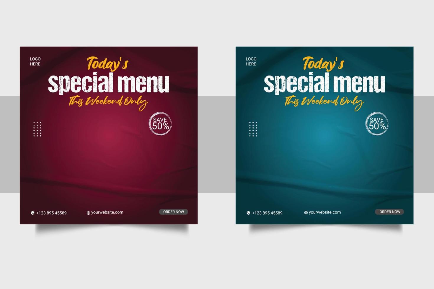 modelo de banner de postagem de mídia social de promoção de menu de comida saudável vetor