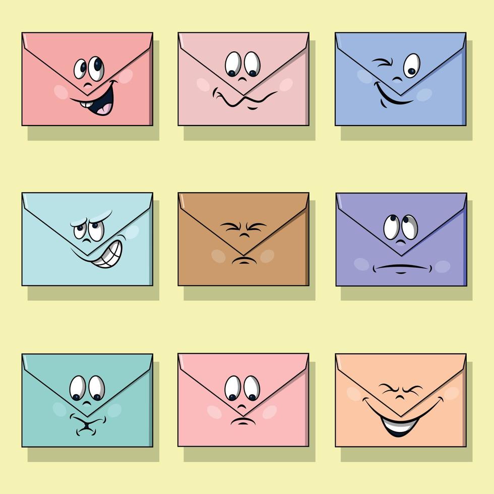 conjunto de personagem de desenho animado de envelope fofo vetor