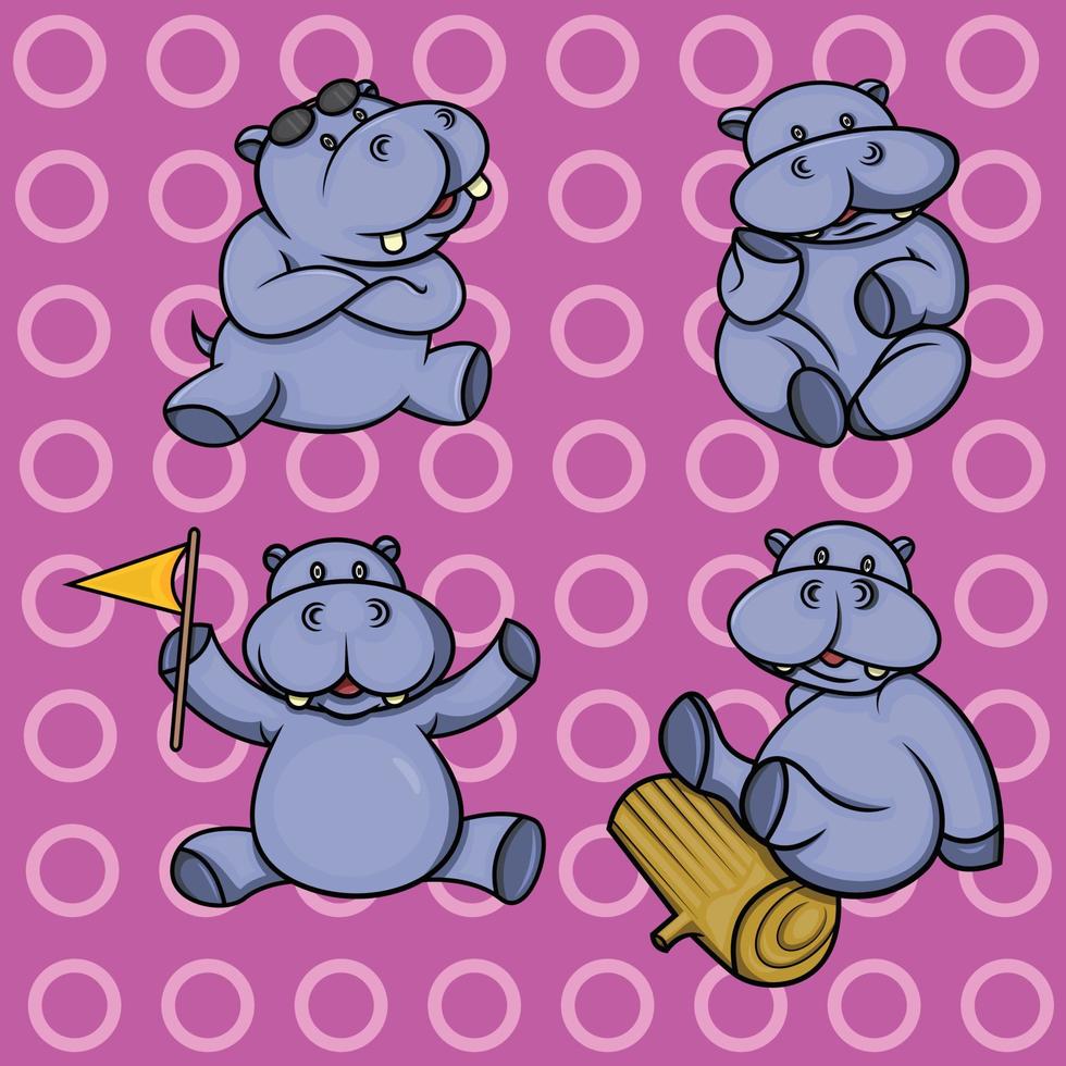 conjunto de hipopótamo bonito dos desenhos animados vetor