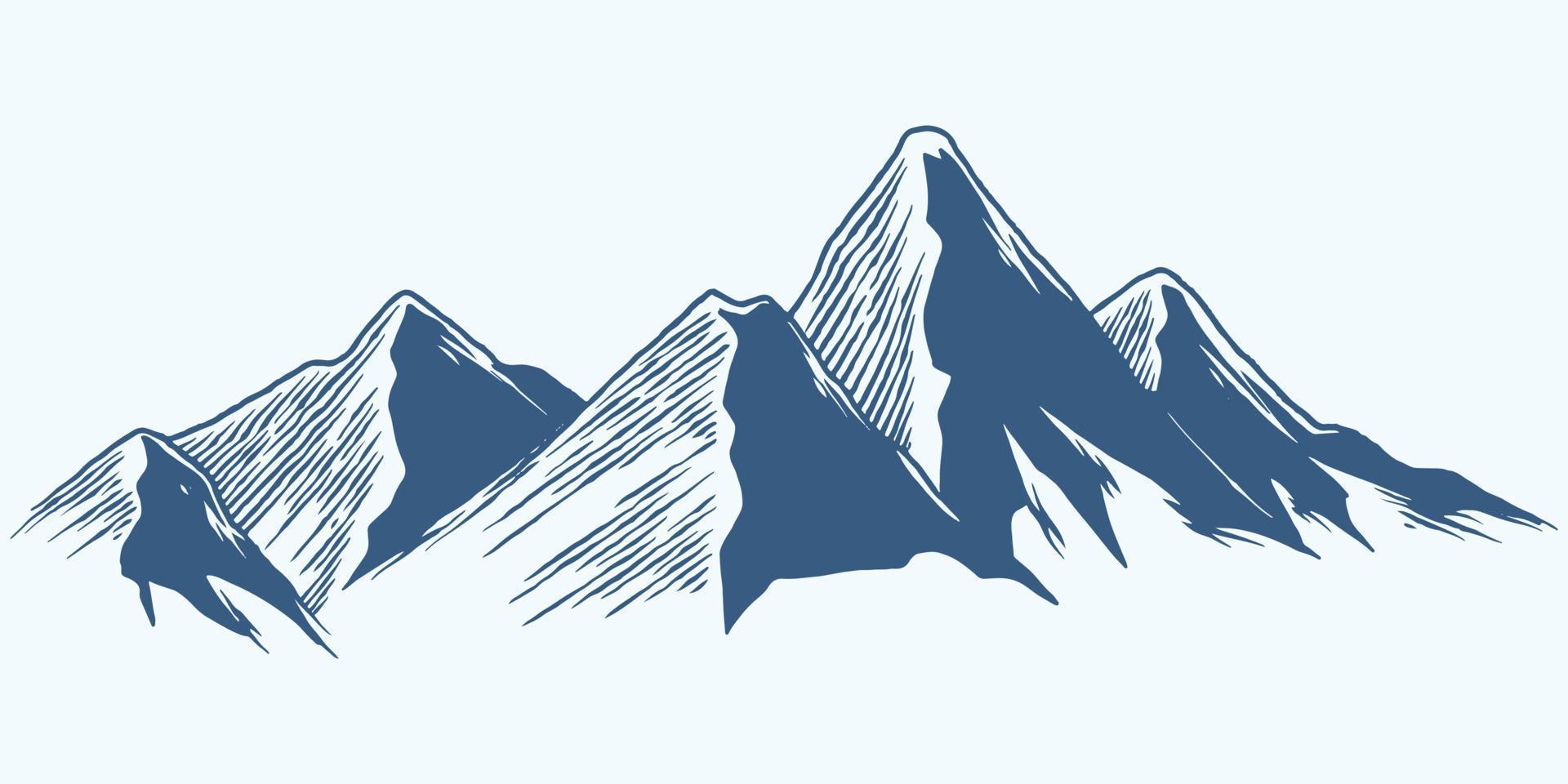 cinco mãos desenhando a linha do planalto da montanha no fundo branco vetor