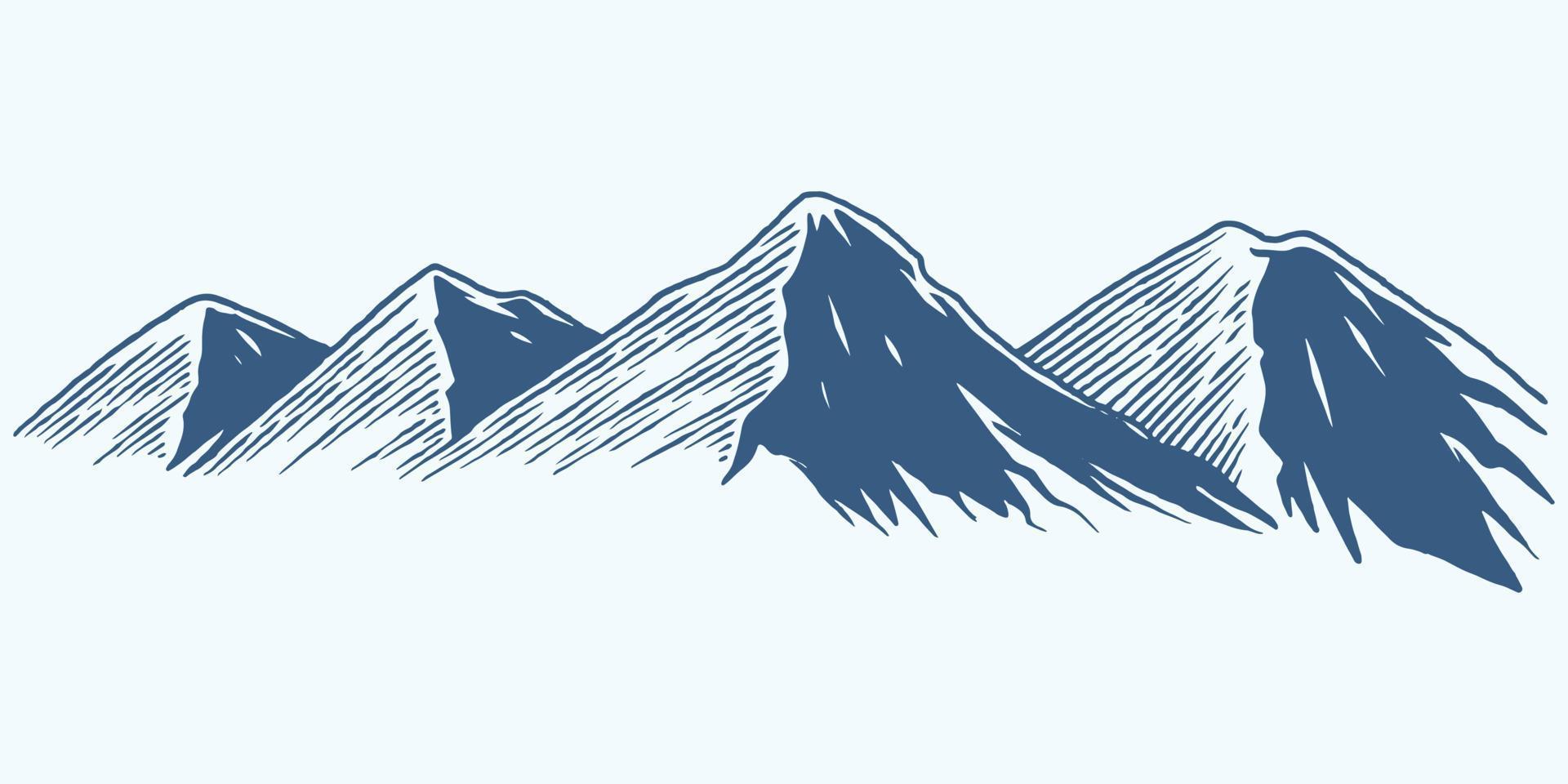 quatro mão desenhando a linha da montanha no planalto da colina no fundo branco. vetor
