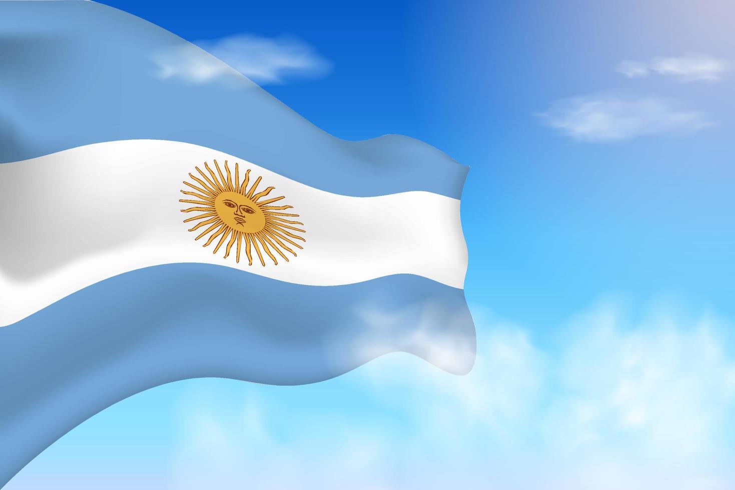 bandeira argentina nas nuvens. bandeira vetorial acenando no céu. ilustração de bandeira realista do dia nacional. vetor de céu azul.