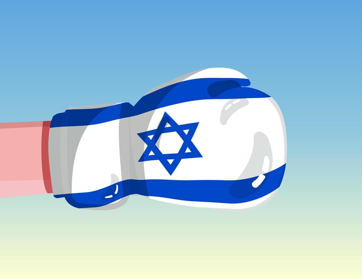 bandeira de israel na luva de boxe. confronto entre países com poder competitivo. atitude ofensiva. separação de poder. modelo de design pronto. vetor