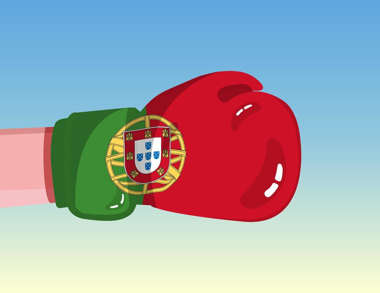 bandeira de portugal na luva de boxe. confronto entre países com poder competitivo. atitude ofensiva. separação de poder. modelo de design pronto. vetor