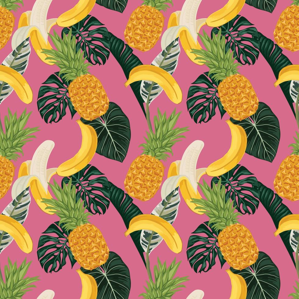 frutas de verão tropical design perfeito em fundo rosa vetor