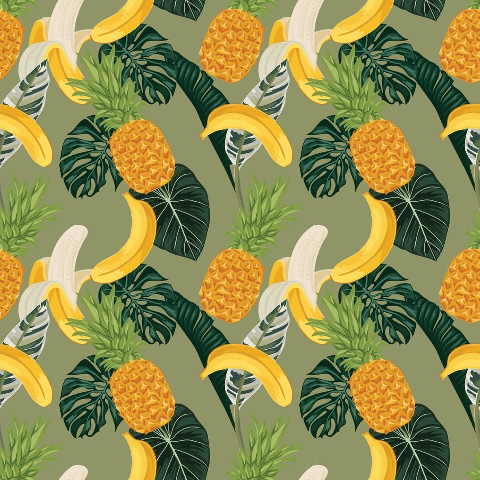 frutas de verão tropical design sem costura vector fundo verde