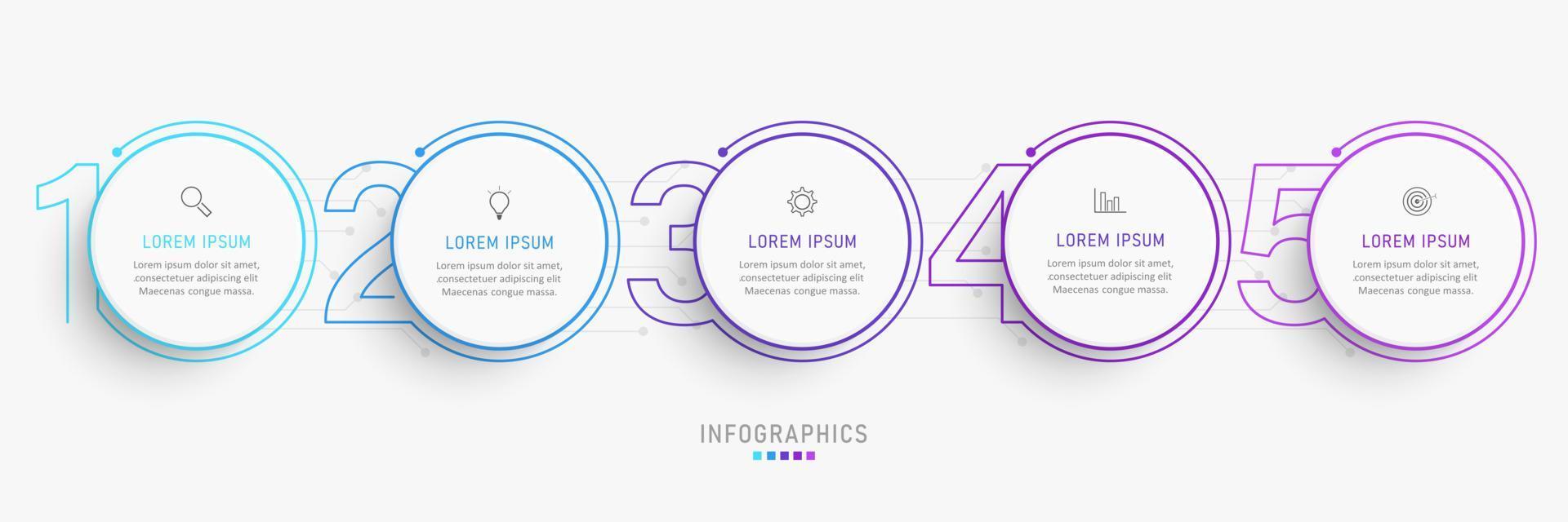 modelo de design de rótulo infográfico vetorial com ícones e 5 opções ou etapas. pode ser usado para diagrama de processo, apresentações, layout de fluxo de trabalho, banner, fluxograma, gráfico de informações. vetor