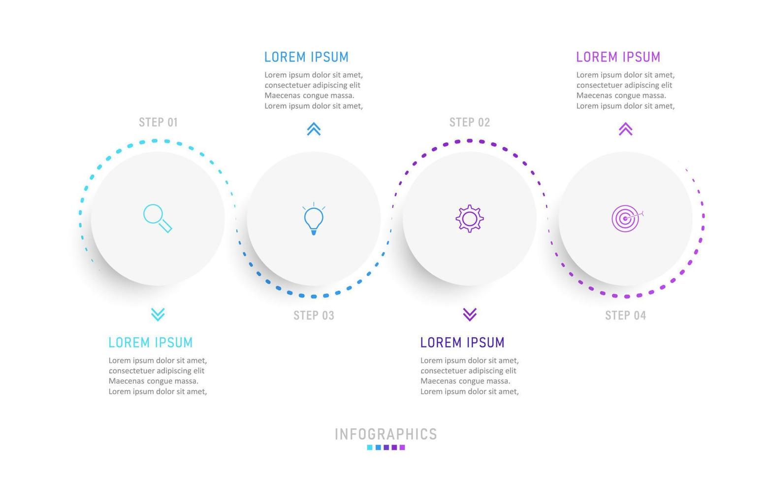 modelo de design de rótulo infográfico vetorial com ícones e 4 opções ou etapas. pode ser usado para diagrama de processo, apresentações, layout de fluxo de trabalho, banner, fluxograma, gráfico de informações. vetor