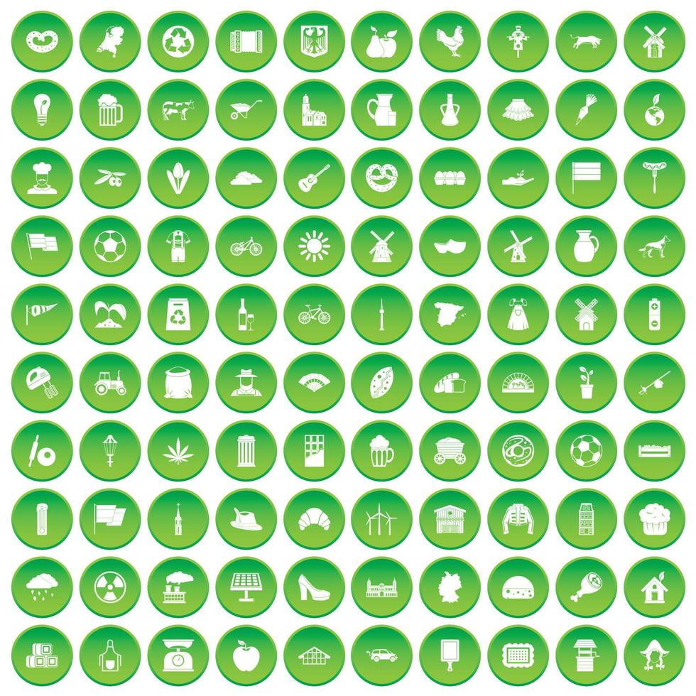 100 ícones de moinho definir círculo verde vetor