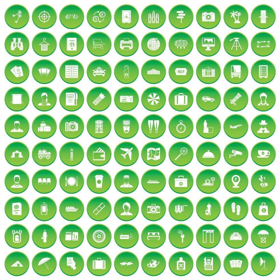 100 ícones de passaporte definir círculo verde vetor