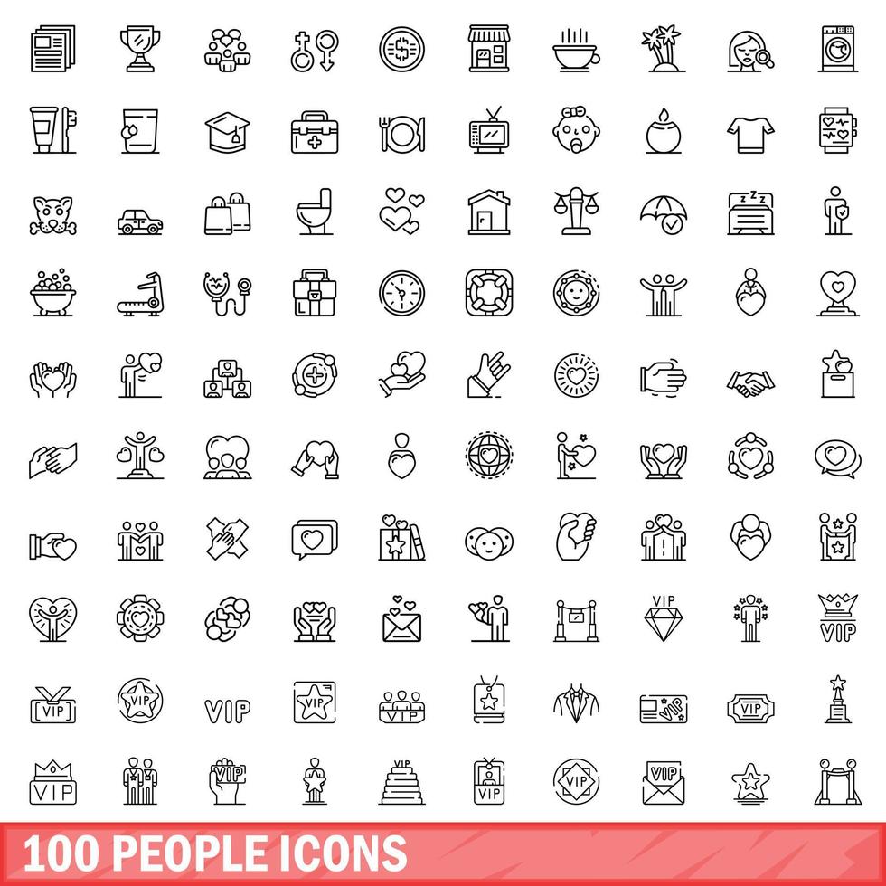 Conjunto de ícones de 100 pessoas, estilo de contorno vetor