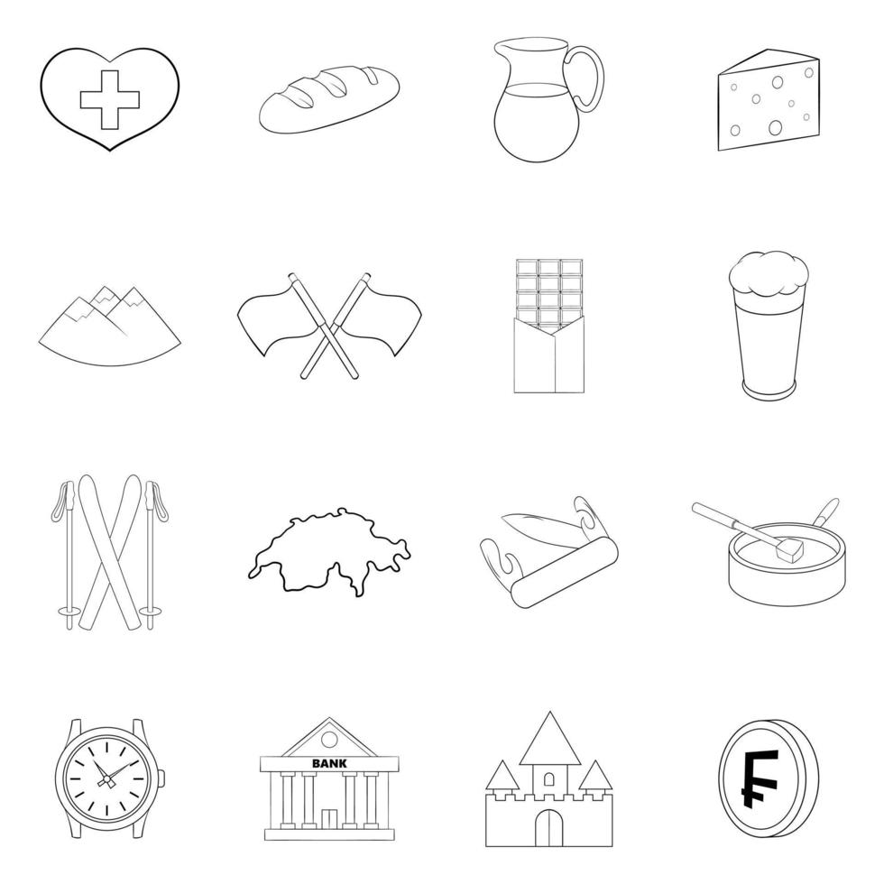 esboço do conjunto de ícones de viagens na suíça vetor
