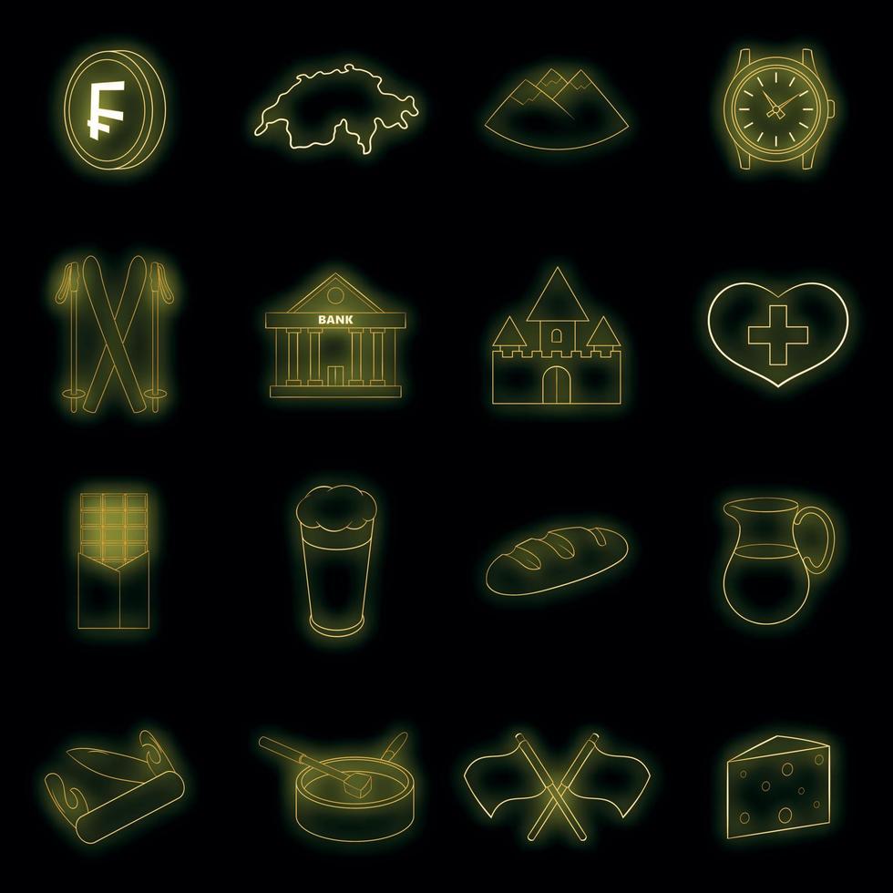 conjunto de ícones de viagens na suíça vector neon