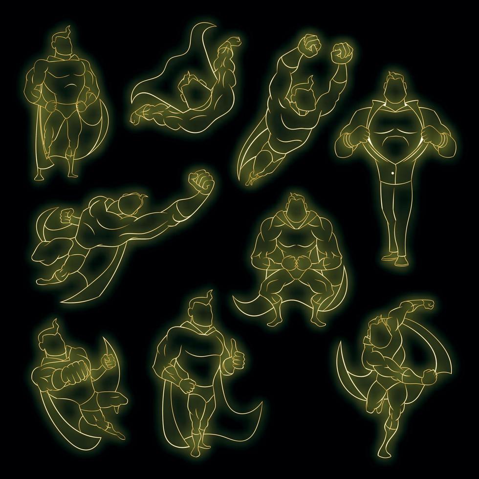 conjunto de ícones de super-heróis vetor neon